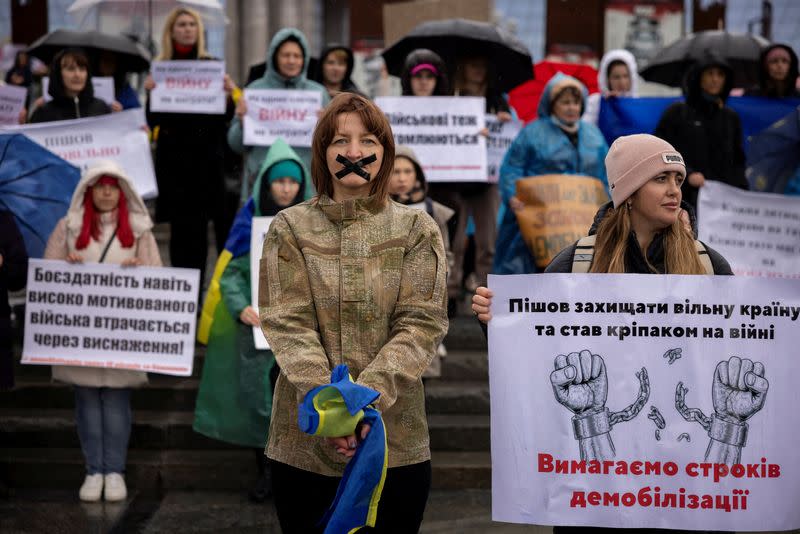 Protest calling for an end to open-ended military service in Kyiv