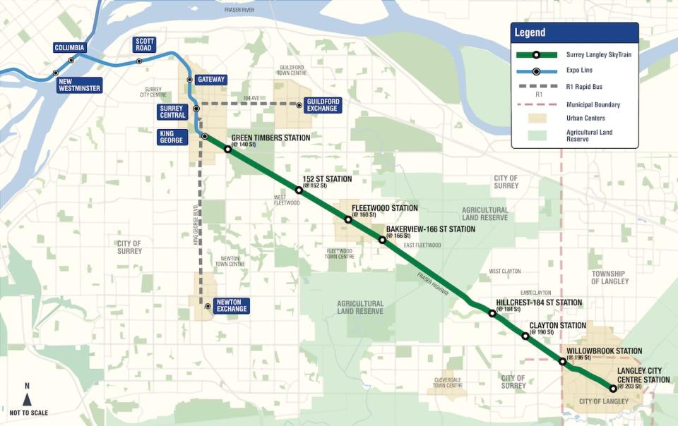 The Surrey Langley Skytrain extension will add 16 kilometres of rapid transit South of the Fraser, including eight new SkyTrain stations.