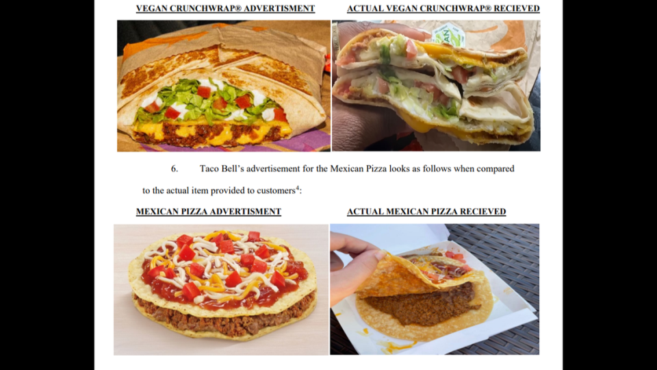 The lawsuit included side-by-side comparisons of the menu items in question as they are advertised versus how customers allegedly received them. Screengrab from Frank Siragusa's lawsuit