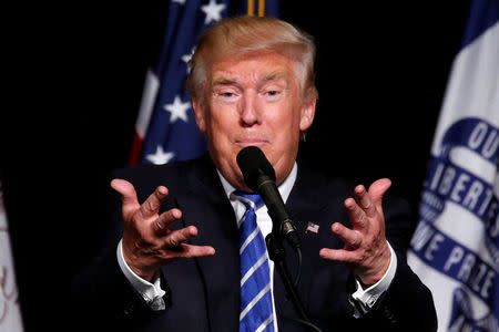 Republican presidential nominee Donald Trump speaks during a campaign rally in Cedar Rapids, Iowa, U.S., July 28, 2016. REUTERS/Carlo Allegri