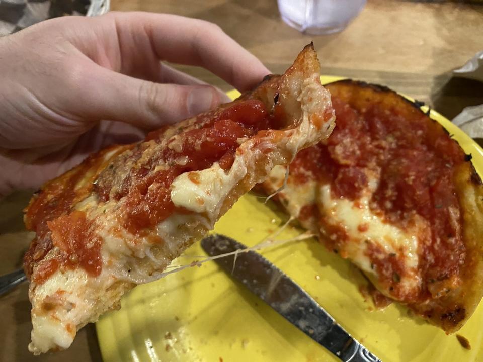 the deep dish pizza at lou malnati's in chicago