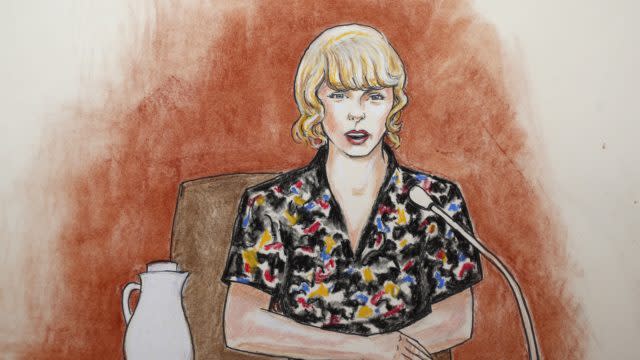 Courtroo sketch of Taylor on the stand