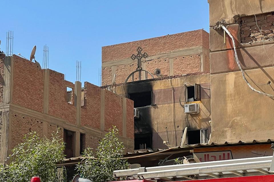 Photo taken on Aug 14, 2022 shows the fire site at a Coptic church in Giza Province, Egypt. At least 41 people were killed and 12 injured in a massive fire that broke out in a Coptic church in Egypt's Giza Province on Sunday, the Egyptian Health Ministry said.