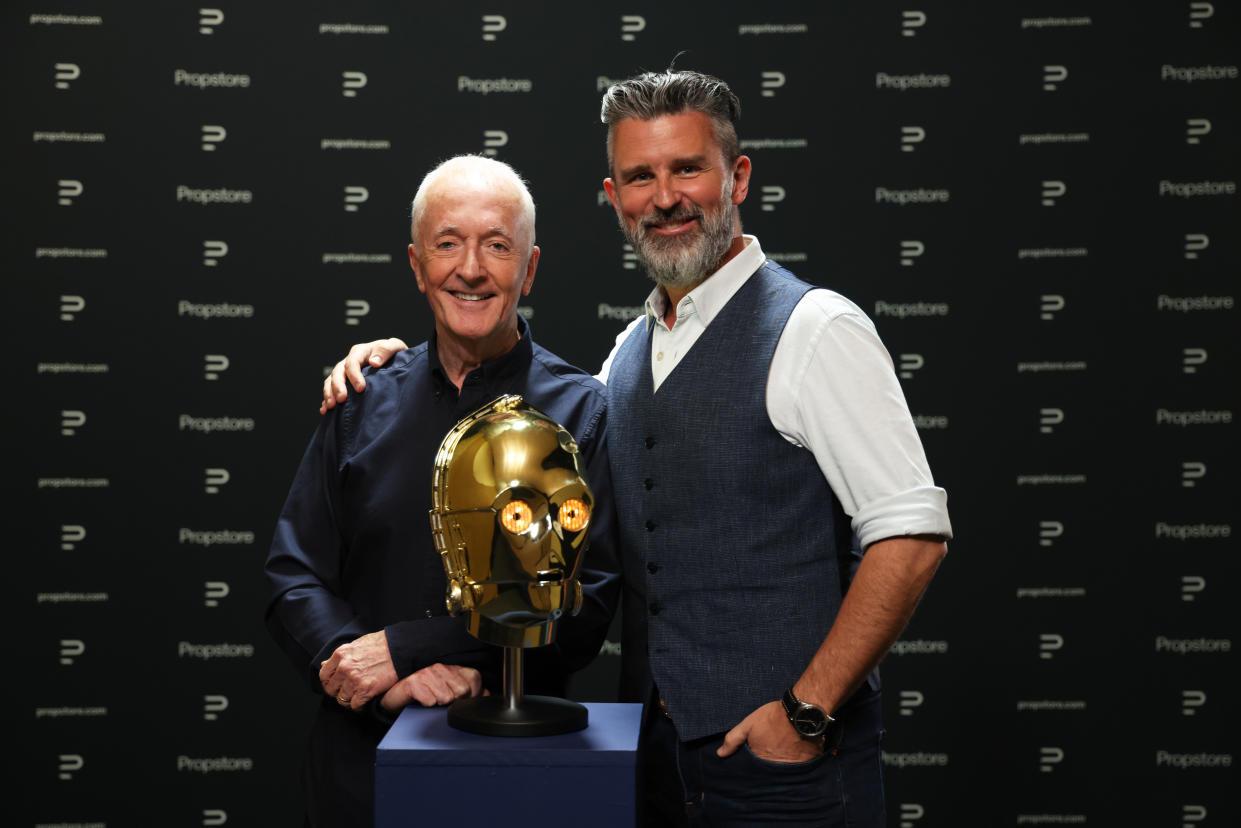 Propstore founder Stephen Lane with Star Wars actor Anthony Daniels, who has given the company his personal collection for auction (Propstore)