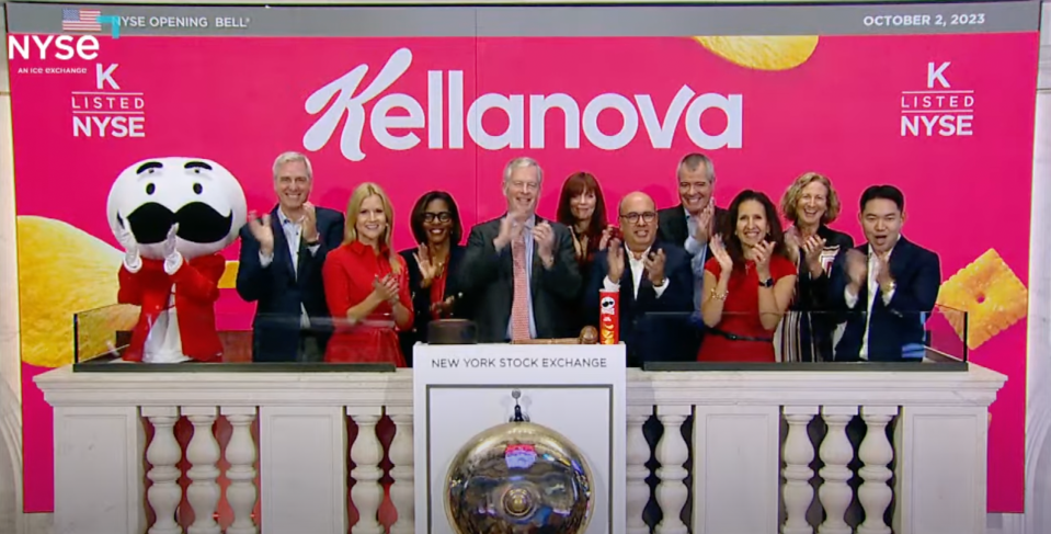 Members of the Kellanova executive leadership team ring the opening bell at the New York Stock Exchange on Monday, Oct. 2, 2023.