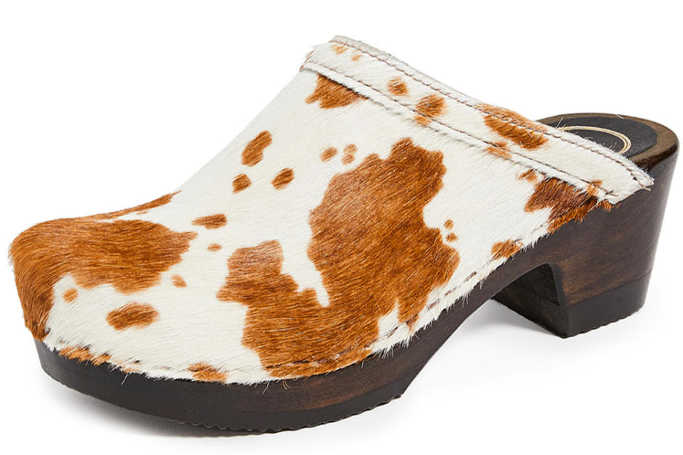 clogs, cow print, no 6