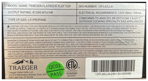 Silver Color label Located on the Rear With SKU Number 1DFL42LLA (Photo courtesy: U.S. Consumer Product Safety Commission)