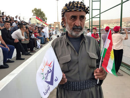 A supporter of the "NO For Now" movement attends a rally calling on Iraqi Kurds to vote against the referendum, in Sulaimaniyah, Iraq September 9, 2017. REUTERS/Raya Jalabi