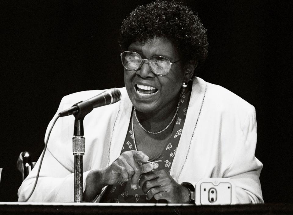 Barbara Jordan, chair of the Commission on Immigration Reform, speaks at the United We Stand America National Conference on Aug. 12, 1995.