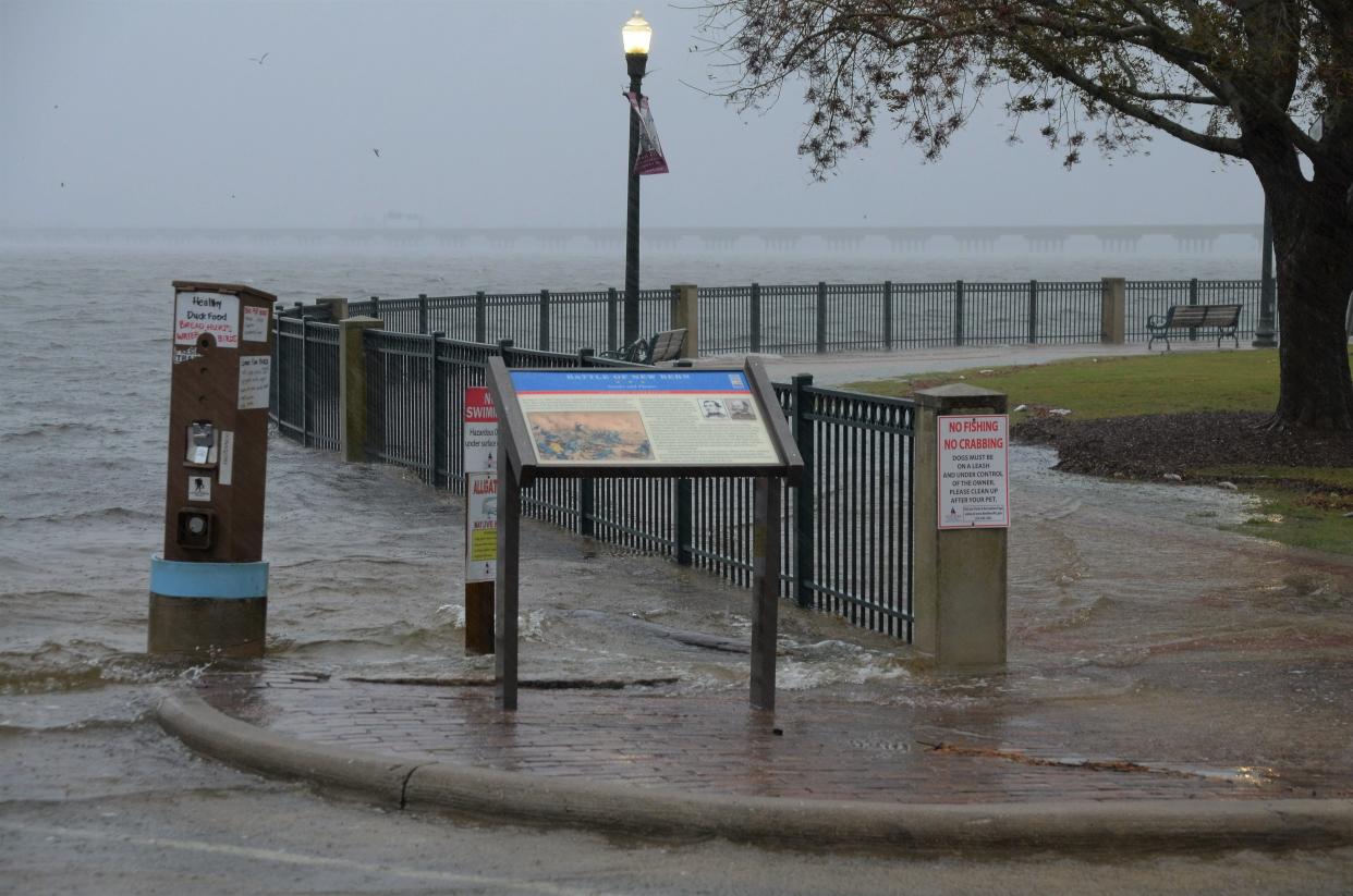 Flood waters from Hurricane Ian cover Union Point Park in New Bern.