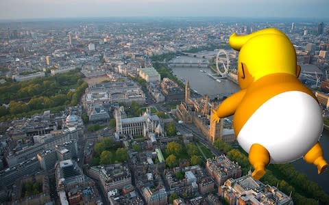 The six metre high orange, inflatable baby with a malevolent face and tiny hands will fly over central London during Trump's UK visit