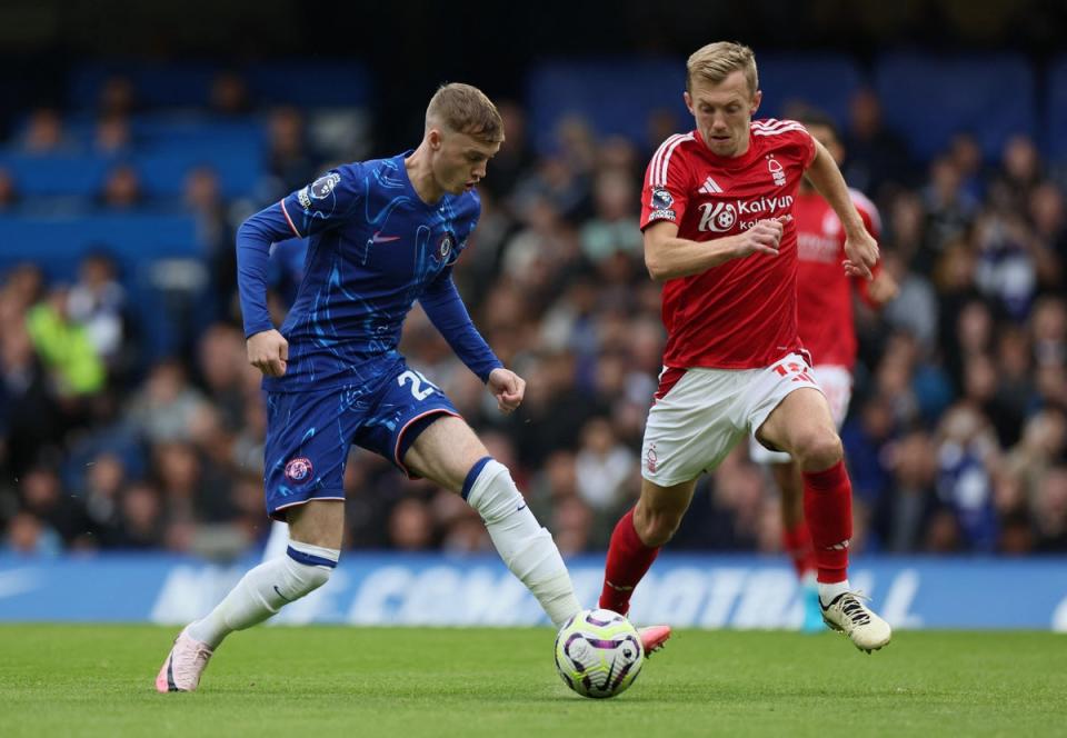 Cole Palmer gets on the ball as James Ward-Prowse gives chase (Reuters)