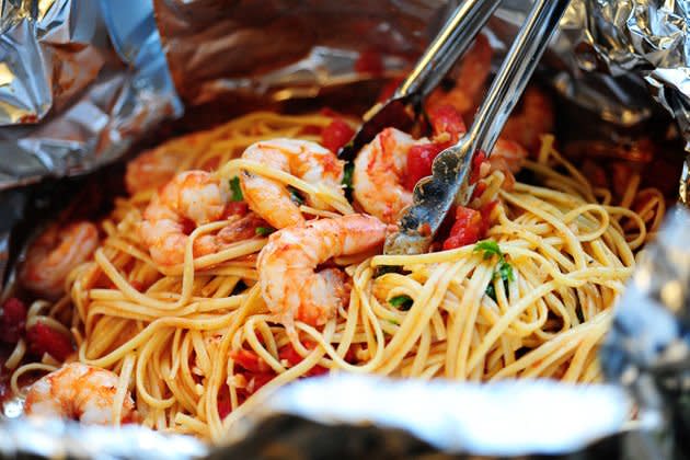 Shrimp Pasta in a Foil Package