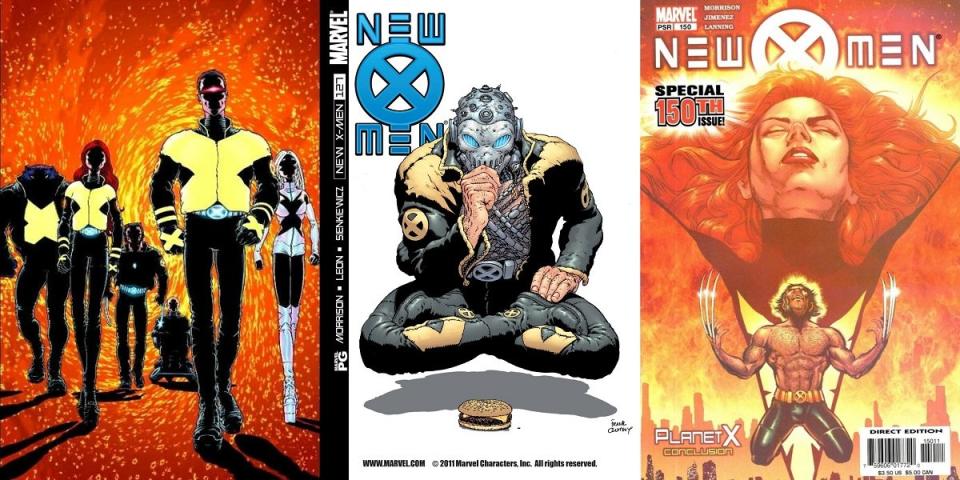 Covers for Grant Morrison's New X-Men, by artists Frank Quitely and Phil Jimenez. 