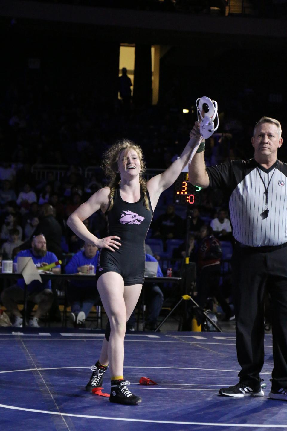 Cedar Park's Rachel Corley, in only her second year on the wrestling team, won state in the 107-pound division.