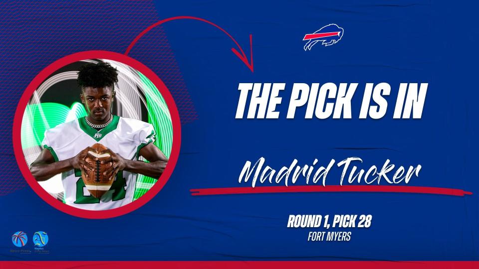 Fort Myers wide receiver Madrid Tucker, selected 28th overall by the Buffalo Bills