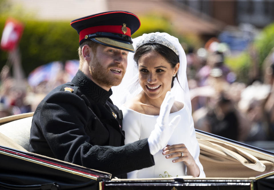 January 20th 2020 - Buckingham Palace has announced that Prince Harry and Duchess Meghan will no longer use "royal highness" titles and will not receive public money for their royal duties. Additionally, as part of the terms of surrendering their royal responsibilities, Harry and Meghan will repay the $3.1 million cost of taxpayers' money that was spent renovating Frogmore Cottage - their home near Windsor Castle. - January 9th 2020 - Prince Harry The Duke of Sussex and Duchess Meghan of Sussex intend to step back their duties and responsibilities as senior members of the British Royal Family. - File Photo by: zz/KGC-178/STAR MAX/IPx 2018 5/19/18 Prince Harry The Duke of Sussex and Meghan Markle The Duchess of Sussex - man and wife - at their wedding ceremony held at St. George's Chapel on the grounds of Windsor Castle. (Windsor, England, UK)