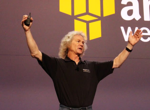 James Hamilton presents at AWS re:Invent in 2016. (GeekWire File Photo / Dan Richman)