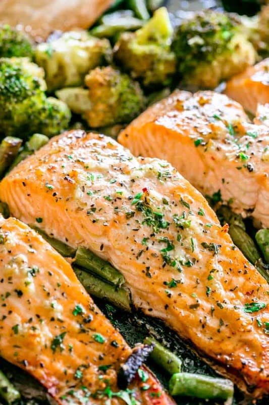 <p>Diethood</p><p>This garlic butter baked salmon recipe makes tender, flaky salmon brushed with an incredible garlic butter sauce!</p><p><strong>Get the recipe: <a href="https://diethood.com/garlic-butter-baked-salmon/" rel="nofollow noopener" target="_blank" data-ylk="slk:Garlic Butter Baked Salmon;elm:context_link;itc:0;sec:content-canvas" class="link rapid-noclick-resp">Garlic Butter Baked Salmon</a></strong></p><p><strong>Related: <a href="https://parade.com/1339428/parade/salmon-recipes/" rel="nofollow noopener" target="_blank" data-ylk="slk:65 Best Salmon Recipes for Easy Dinners;elm:context_link;itc:0;sec:content-canvas" class="link rapid-noclick-resp">65 Best Salmon Recipes for Easy Dinners</a></strong></p>