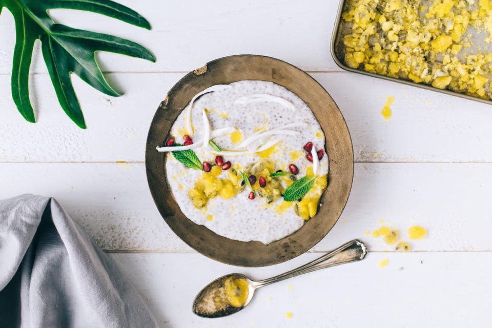 Coconut Chia Pudding with Passion Fruit Granita