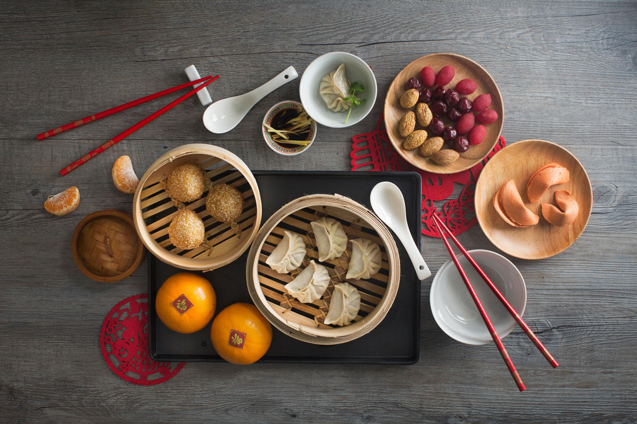 Chinese food steamed dumpling and tea Getty Images/twomeows