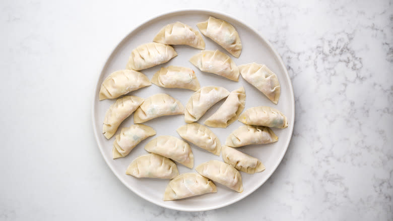 sealed potstickers on plate