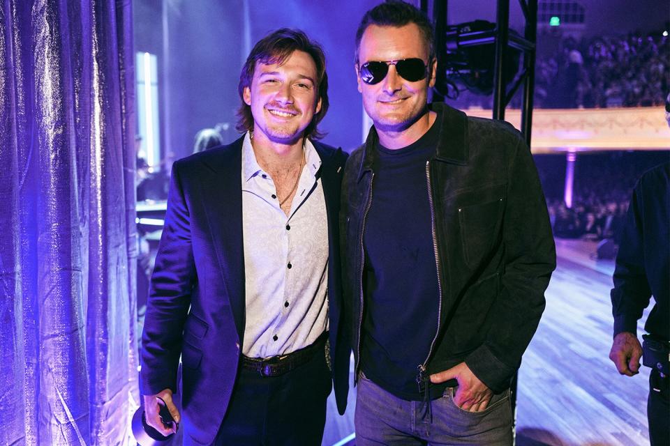 NASHVILLE, TENNESSEE - AUGUST 24: Morgan Wallen and Eric Church seen backstage during the 15th Annual Academy of Country Music Honors at Ryman Auditorium on August 24, 2022 in Nashville, Tennessee. (Photo by John Shearer/Getty Images for ACM)