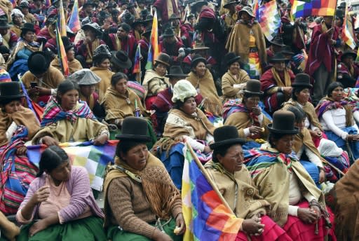 Bolivian indigenous Aymaras, supporters of former president Evo Morales, protest in La Paz