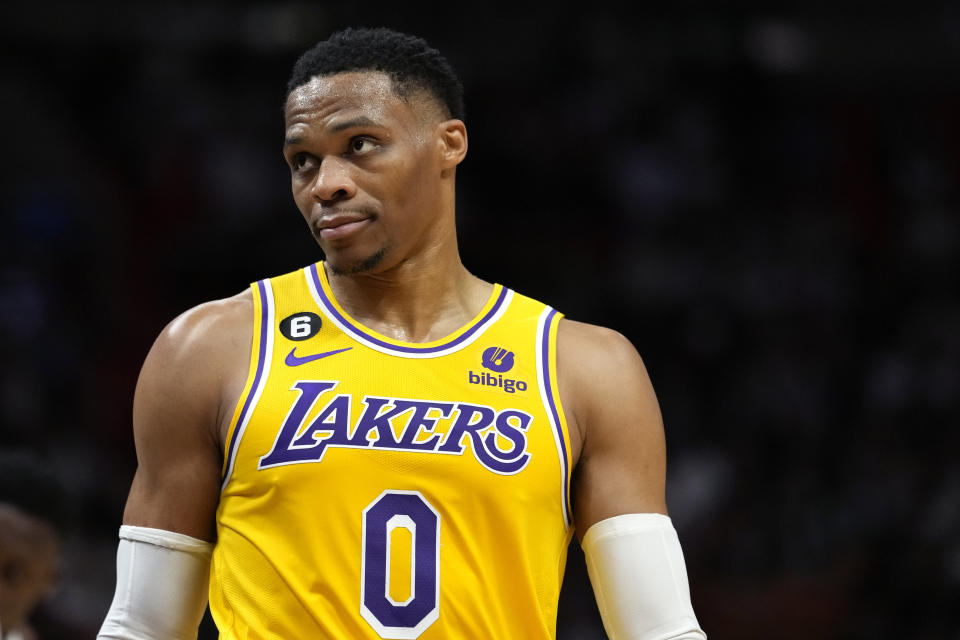 Russell Westbrook is likely headed to the buyout market after the Los Angeles Lakers traded him this week. (AP Photo/Lynne Sladky)