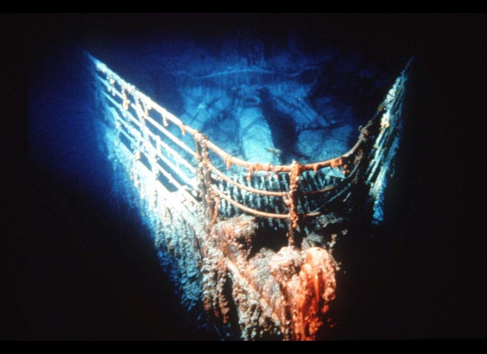 This is an undated photo showing the bow of the Titanic at rest on the bottom of the North Atlantic, about 400 miles southeast of Newfoundland.