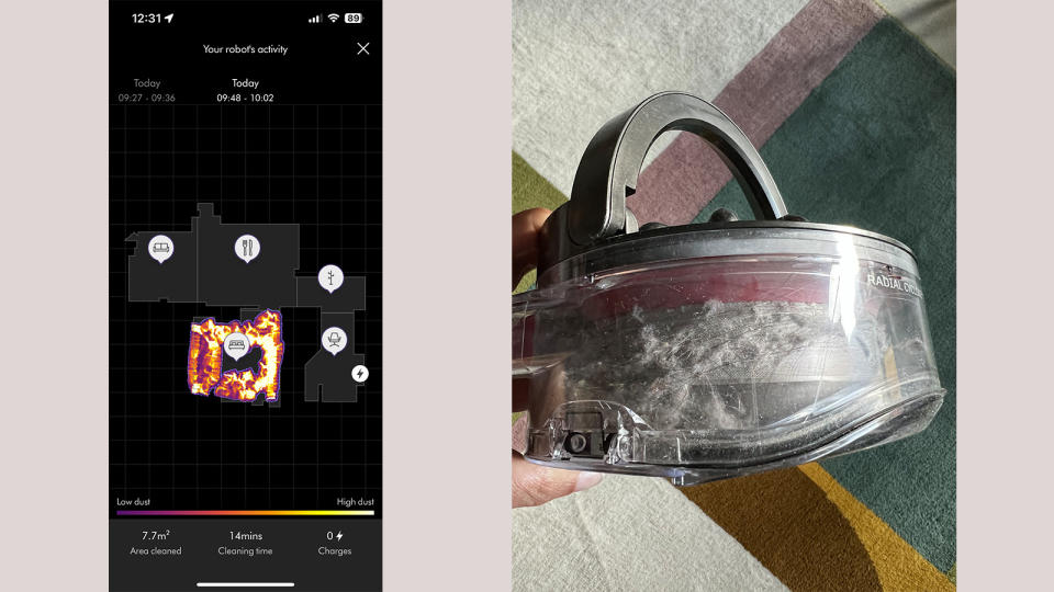 Dyson 360 Vis Nav dust map and bin collection comparison