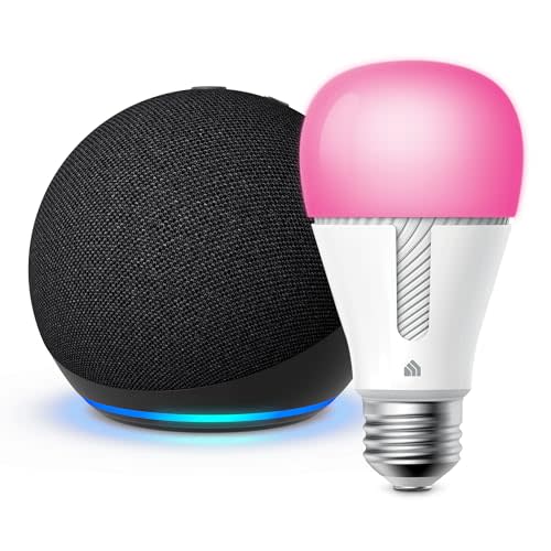 Echo Dot (5th Gen, 2022 Release) in Charcoal bundle with TP-Link Kasa Smart Color Bulb