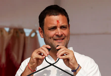 FILE PHOTO: Rahul Gandhi, Vice-President of India's main opposition Congress Party, is pictured during an election campaign meeting ahead of the second phase of Gujarat state assembly elections, in Dakor, India, December 10, 2017. REUTERS/Amit Dave/File photo