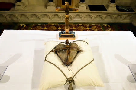 The 800-year-old heart of the patron Saint of Dublin Laurence O'Toole lies in repose returned to Christ Church Cathedral after it was stolen six years ago, in Dublin, Ireland April 26, 2018. REUTERS/Clodagh Kilcoyne
