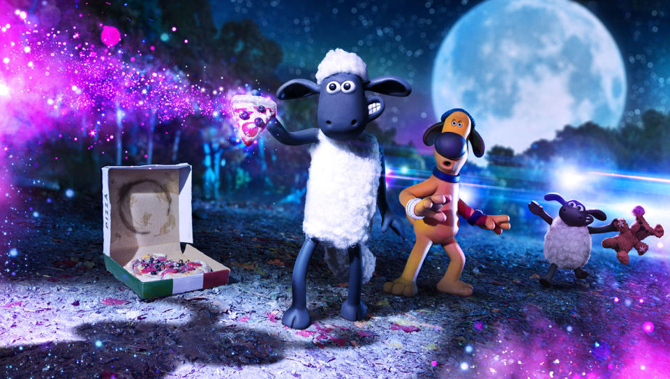 Shaun gets a slice of the action in this new still from <i>Shaun The Sheep Movie: Farmageddon</i>. (©2019 Aardman Animations Ltd and STUDIOCANAL SAS All Rights Reserved.)