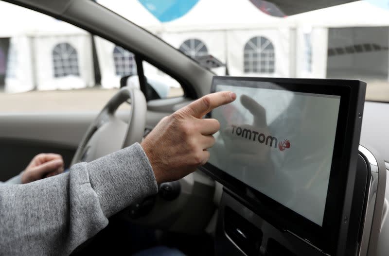 FILE PHOTO: TomTom mapping system is seen inside a vehicle in Eindhoven