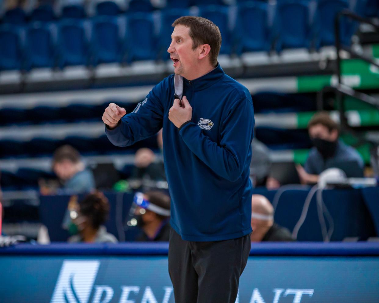 Head coach Brian Burg and the Georgia Southern Eagles men’s basketball team faces the Coastal Carolina Chanticleers at Hanner Fieldhouse on Jan. 30, 2021 in Statesboro.