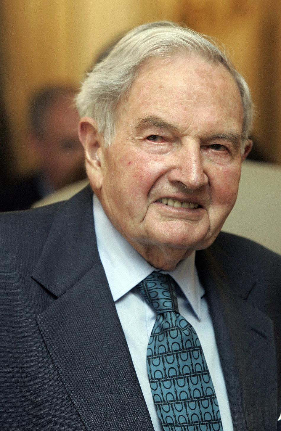 FILE - In this May 15, 2007, file photo, David Rockefeller participates in the C40 Large Cities Climate Summit in New York. The billionaire philanthropist who was the last of his generation in the famously philanthropic Rockefeller family died Monday, March 20, 2017, according to a family spokesman. He was 101 years old. (AP Photo/Richard Drew, File)