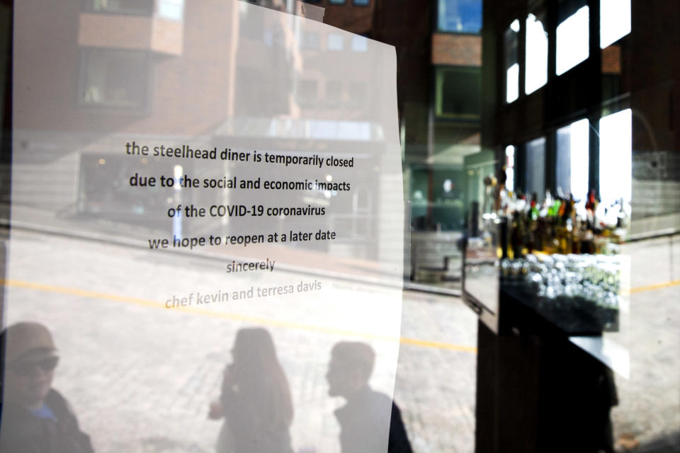 SEATTLE, WA - MARCH 08: The Steelhead Diner, owned by Kevin and Terresa Davis, is closed on March 8, 2020 in Seattle, Washington. According to the owners, the restaurant will be closed :due to the social and economic impacts" over the coronavirus, COVID-19. (Photo by Karen Ducey/Getty Images)