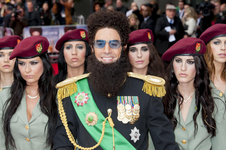 British actor Sacha Baron Cohen, arrives for the World Premiere of 'The Dictator', at a central London cinema, Thursday, May 10, 2012. (AP Photo/Jonathan Short)