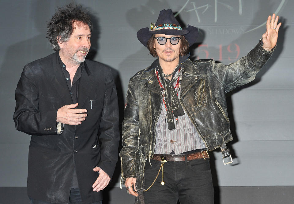 Johnny Depp and director Tim Burton attend the 'Dark Shadows' press conference in Tokyo May 13, 2012.