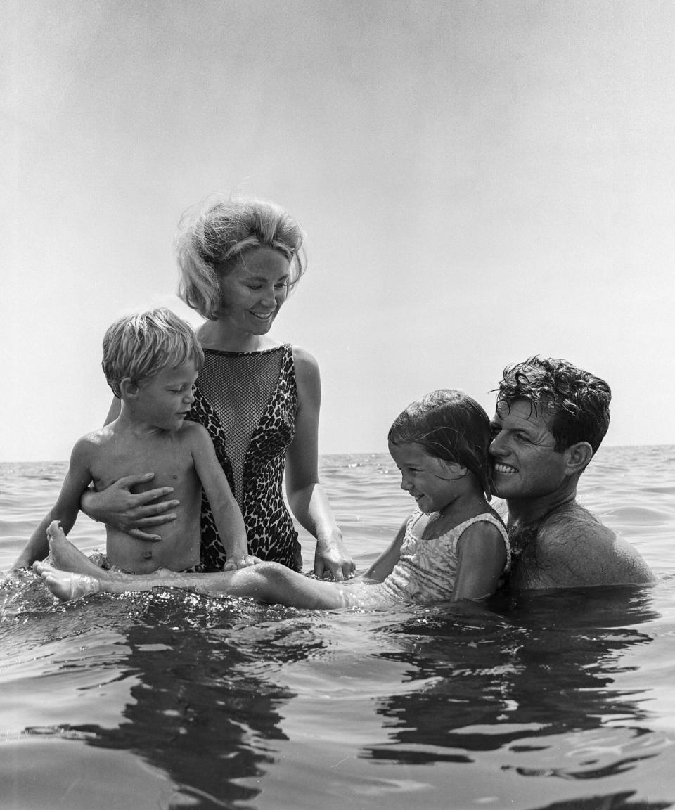 Joan and Ted Kennedy with their children Edward Jr. and Kara in Hyannis Port in 1965