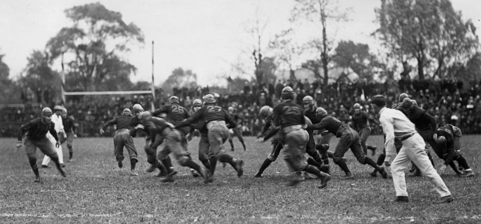 Here is a picture from the 1921 game between Ohio State and Oberlin College at Ohio Field. Oberlin won 7-6.