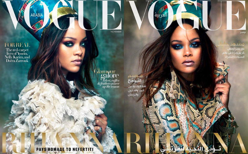 Rihanna also “paid homage” to Queen Nefertiti. (Photos: Greg Kadel/<em>Vogue</em> Arabia)