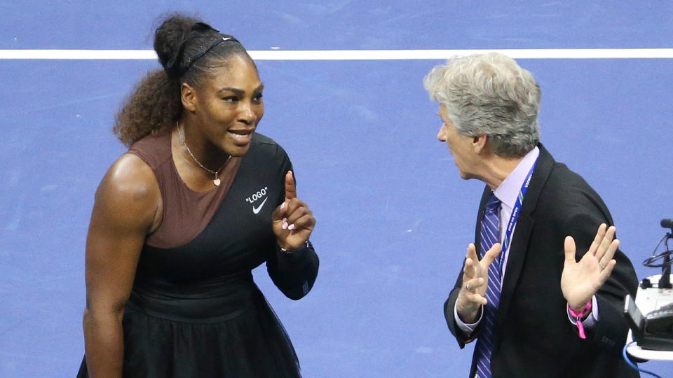 Serena Williams argued with tournament officials after her initial clash with the chair umpire. Pic: Getty