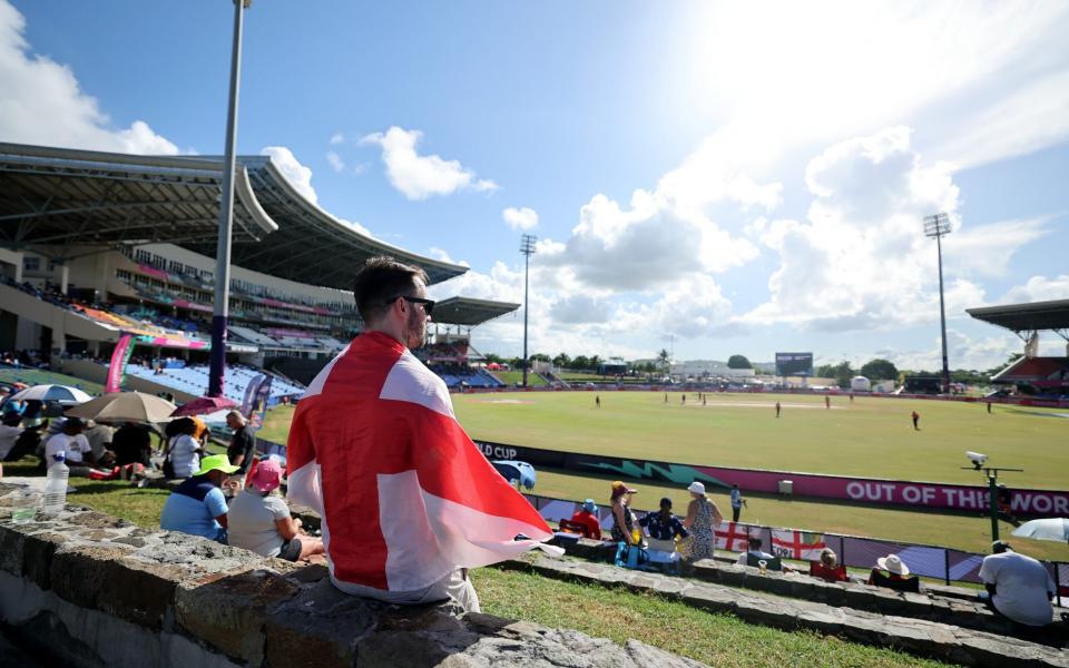 An England fan watches on in Antigua.