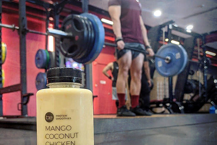 Refuel with a chicken protein smoothie after a few sets of heavy deadlifts.