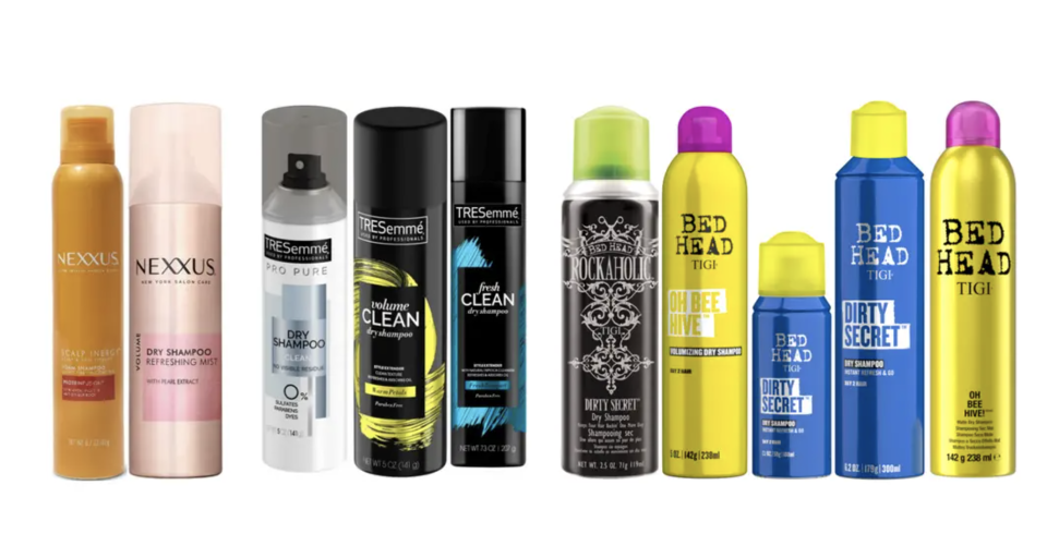 The above are dry shampoos from the brands Nexxus, TreSemme and Bed Head that were voluntarily recalled.