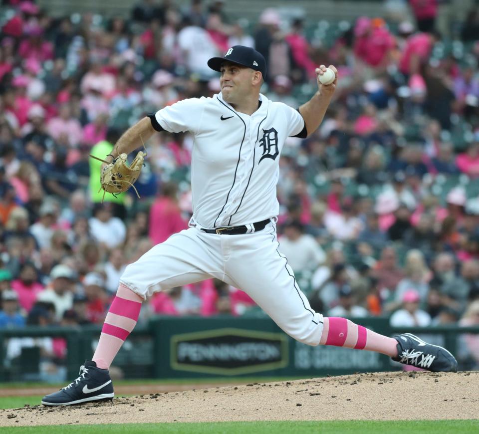 Detroit Tigers starter Matthew Boyd (48) pitches against the Seattle Mariners during second-inning action at Comerica Park in Detroit on Friday, May 12, 2023.