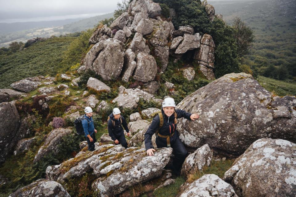 Rachel Hosie climbing on Dartmoor